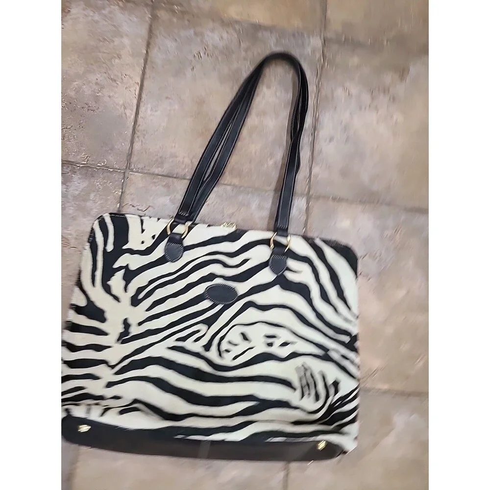 TANGAROA Terrida Zebra Pattern Leather Large Tote Travel Briefcase Bag